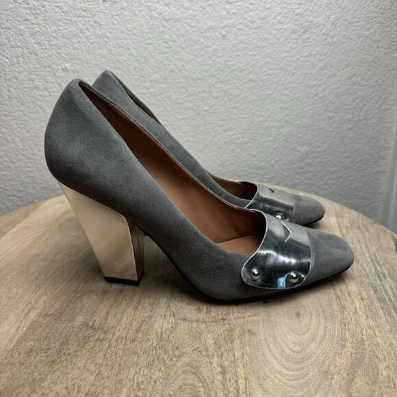 Sergio Rossi Silver & Gray Heels‎ With Studded Accent Size 8 Women Pumps Suede - Picture 4 of 9